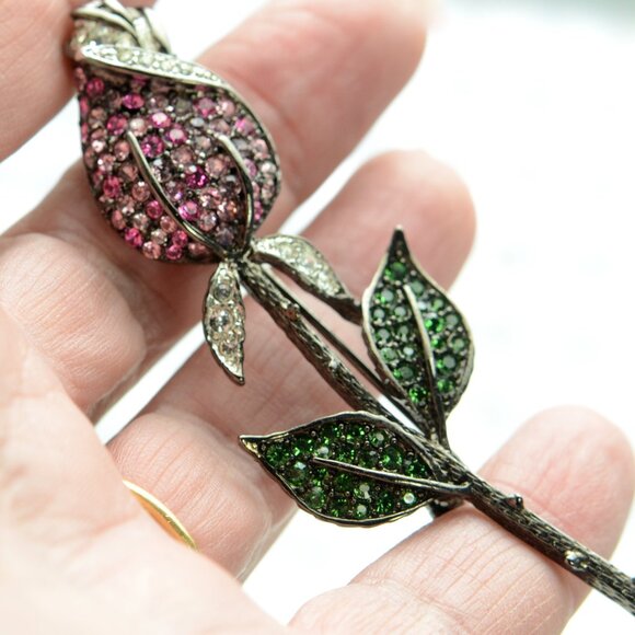 Vintage Kenneth Jay Lane KJL Gunmetal Crystal Flower Pin Brooch - Picture 3 of 5